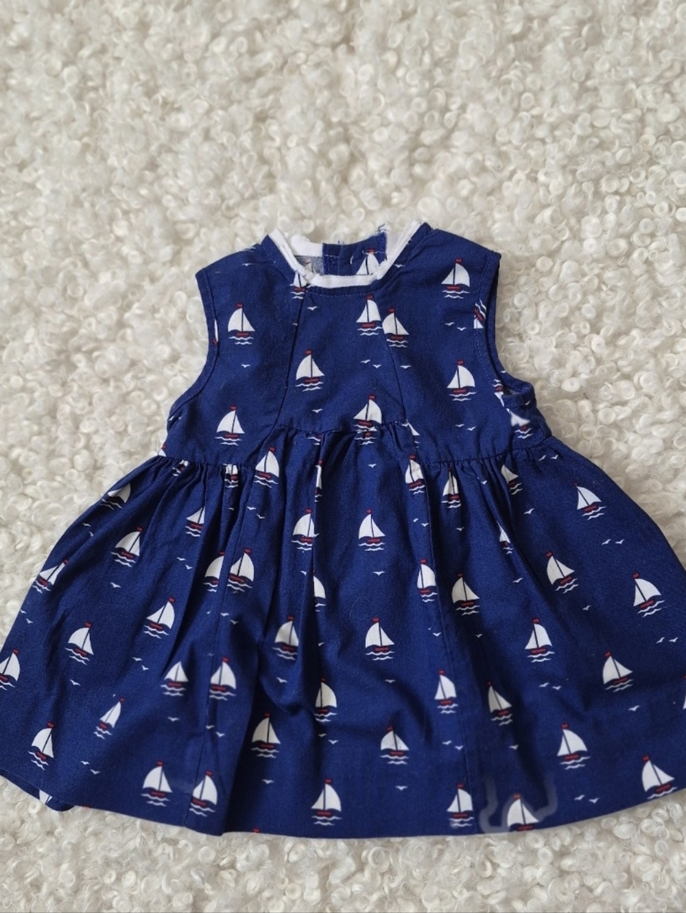 VTG Polly Flinders Nautical Sailboat Hand Smocked Blue Dress Baby Girl Size 18M